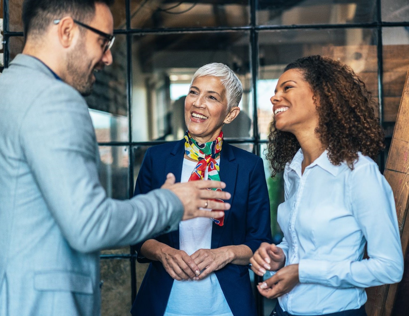 Business people having casual conversation