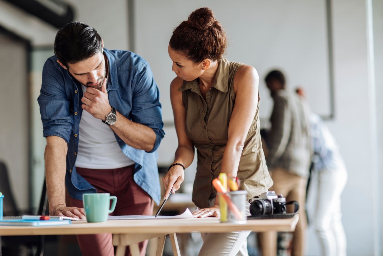 Two people brainstorming