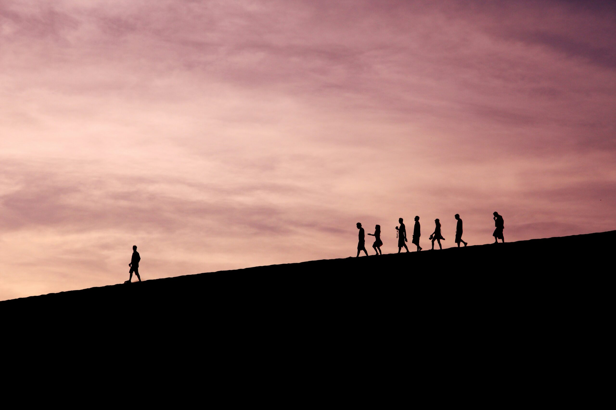 Silhouette of people on a hill